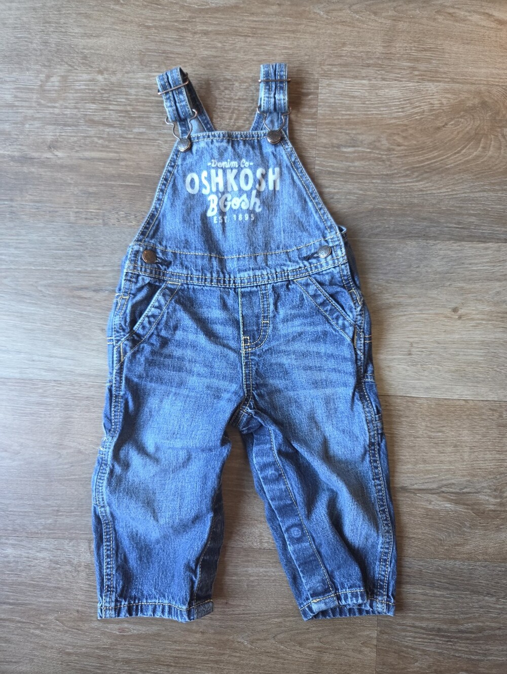 Baby Boy's Oshkosh B'gosh Vestbak Blue Jean Denim Overalls size 12 Months